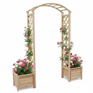 Melko Rosenbogen Rankhilfe Pergola Gartenbogen Holz inkl. 2 Pflanzkübel