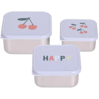 Lässig Snackbox Kinder 3er Set Edelstahl Brotdose/Snackbox Stainless Steel Happy Fruits Cherry