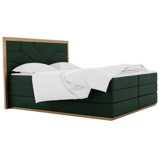 Boxspringbett NOVA PLUS mit zwei Bettkästen und Doppel-Matratze, Polsterbett Maße: 120x200, Farbe: Smaragdgrün, Velourstoff, Doppelbett inkl. To...