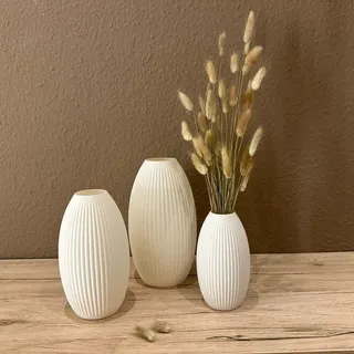 Dekovase 3D Vase Bodenvase Vase für Pampasgras Trockenblumen (Set (alle 3 Vasen), Weiß)