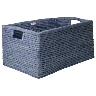 rice Aufbewahrungskorb Raffia Aufbewahrungskorb handgefertigt dekorativ 60 x 40 x 30 cm blau