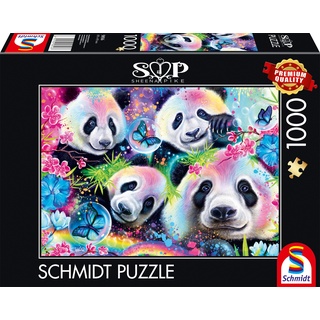 Schmidt Spiele 58516 Sheena Pike, Neon Blumen-Pandas, 1000 Teile Puzzle