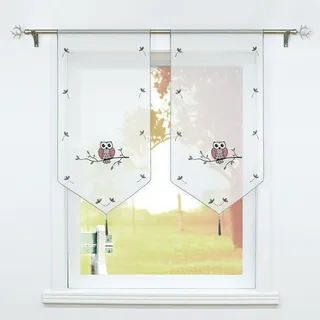 SCHOAL Scheibengardine mit Eulenmotiven Bistrogardine Voile Gardinen Küche Rollos Transparent Panneaux BxH 40x90cm 1 Stück Grau