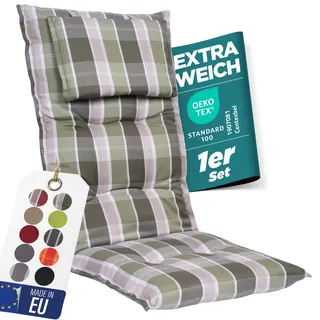 gardisun Gartenstuhlauflagen Hochlehner mit Kopfteil, 1er Set, Grün kariert