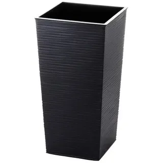 Engelland Pflanzkübel Blumentopf aus recyceltem Kunststoff & Holz (WPC), Rillenoptik (UV-beständig, wetterfest), Blumenkübel für Garten, Balkon, Terrasse, Innen- und Außenbereich schwarz 18 cm x 36.5 cm x 18 cm