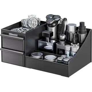 Kosmetik-organizer In Mattschwarz Für Herren, Mit Schubladen, Zur Aufbewahrung Von Parfüm Und Hautpflegeprodukten, Fürs Badezimmer.