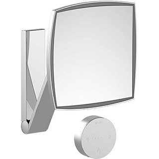 Keuco Wand-Kosmetikspiegel mit Schwenkarm, Variabler LED-Beleuchtung, 5-facher Vergrößerung, Unterputz-Kabelführung, 20x20cm, eckig, Chrom, iLook_Move