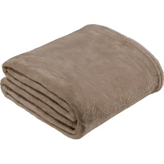 REDBEST Microfaserdecke Amarillo, Fleece-Wohndecke, Sofadecke Taupe Größe 130x180 cm - kuscheliger Teddyfleece, extra weich warm, pflegeleicht, waschbar