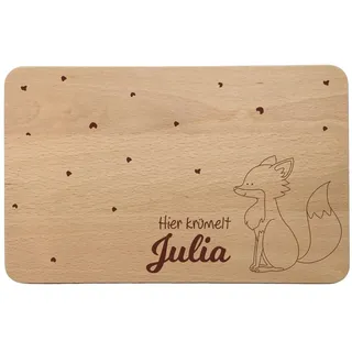 "Hier krümelt" Frühstücksbrettchen mit verschiedenen Tier-Motiven | Frühstücksbrett | Personalisiert | Personalisierbar (Motiv Fuchs)