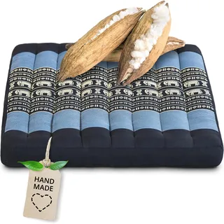 livasia Sitzkissen Stuhlauflage groß - 50x50x6cm - Bodenkissen Indoor/Outdoor, Meditationskissen Yogakissen, Stuhlauflage für Palettenmöbel, Steppkissen für Stuhl und Bank (Blau/Elefanten)