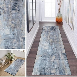 ZDYHMrj Läufer Teppich Lang Flur rutschfest Waschbar 50X80CM Küche Korridor TeppichLäufer für Flur Grau Blau Schlafzimmer Wohnzimmer Polyester Teppichmatte Dauerhaft, Anpassbar Küchenteppich