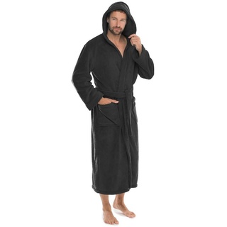 CELINATEX Florida Bademantel Damen L schwarz Morgenmantel Herren Coral Fleece Saunamantel Microfaser Kapuze Unisex - L