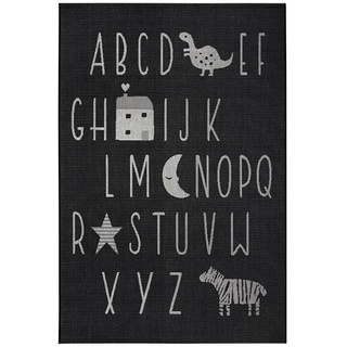 Kinderteppich Kinderteppich ABC Alphabet In- / Outdoor schwarz creme, Teppich Boss, rechteckig, Höhe: 3 mm schwarz rechteckig - 80 cm x 150 cm x 3 mm