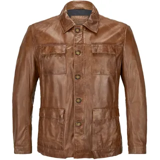 Lederjacke MILESTONE "MSArturo", Herren, Gr. 50, braun (cognac), Obermaterial: 100% Lammnappaleder LANA., uni, regular fit, Jacken, Knöpfe in Echthorn-Optik