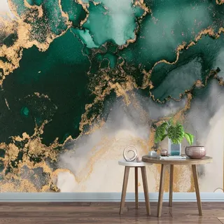 Grüne und graue Marmortapete für Kinderzimmer, goldene Textur, Dekoration für Jungen und Mädchen, große Wandtapete für Jungen- und Mädchenzimmer, 243,8 x