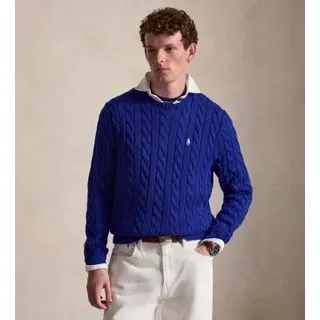 Polo Ralph Lauren für Herren. 710775885544 Marineblauer Zopfmuster-Pullover aus Baumwolle (M), Lässig, Langarm