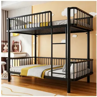 Flieks Etagenbett, Metall Kinderbett 90x200cm mit abgerundeten Ecken, Sicherheitsgeländer schwarz