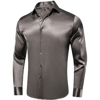 Seidenhemden Für Herren, Langärmliges, Festes Anzughemd, Lässig, Formell, Für Hochzeit, Business-Hemd - XXL