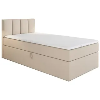 A&J MöbelLand GmbH Boxspringbett Einzelbett Gunnar mit Bettkasten, Topper und gepolstertem Kopfteil. (Boxspringbett mit Bettkasten und gepolstertem Kopfteil. Inclusive Topper !, TOP ANGEBOT), Länge 208 cm Höhe 106 cm beige 100 cm x 200 cm