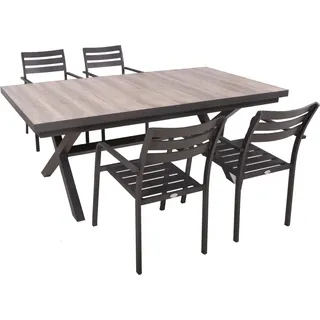 Garden Pleasure Garten-Essgruppe, Tischgruppe »RANA/TREVISO Set 01«, (Set), 4 Stühle (stapelbar), Tisch LxB: 202x100 cm grau|schwarz