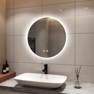 S'AFIELINA Badspiegel mit Beleuchtung Rund 60cm LED Badspiegel mit Touchschalter Badezimmerspiegel Rund 3 Lichtfarbe Warmweiß Neutral Kaltweiß Lichtspiegel, Dimmbar