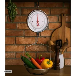 HTI-Living Analoge Hängewaage mit Edelstahl-Schale Robuste Marktwaage für Lebensmittel