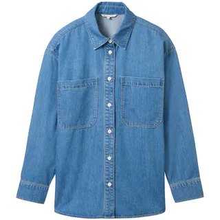 Tom Tailor DENIM Damen Lockeres Jeans Hemd, blau, Uni, Gr. XL