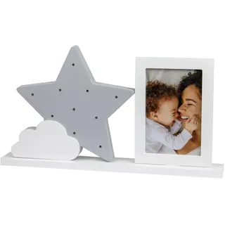 Dooky Starlight Frame Bilderrahmen mit LED-Licht, Farbe Grau | Stern-Design mit integrierten LEDs, für Fotos 10x15 cm, Maße 37x21x4,5 cm, benötigt 2 zusätzliche AA-Batterien