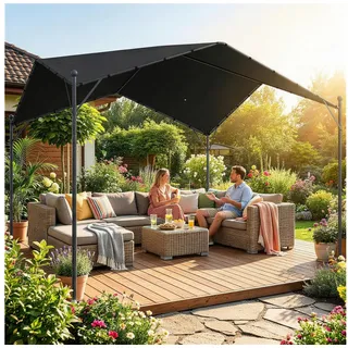 Outsunny Pavillon mit Satteldach, Dreiecksverstrebungen, mit 0 Seitenteilen, (Pergola, Sonnenschutz), für Garten Terrasse Dunkelgrau grau