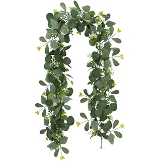 Frühlingsdeko Eukalyptus Girlande, 2M Girlande Frühling Künstliche Blumengirlande Hängend Girlande Pflanze mit Schmetterling Eukalyptus Deko Blumen Girlande Kunstblumen Girlande für Hochzeit (C)