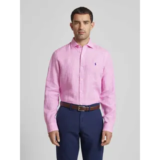 Slim Fit Leinenhemd mit Glencheck-Muster, Pink, 39