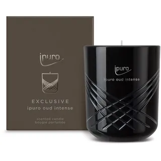 ipuro Exclusive Elegante Duftkerze - Oud Intense mit erhöhtem Duftölanteil | Hochwertige Duftkerze im Glas | Kerze mit orientalischem Duft Safran, Weihrauch & Sandelholz | Raumduftkerze braun 270g