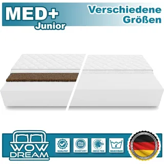 Kindermatratze MED+ 80 x 160 x 10 cm aus hochwertigem Kaltschaum | Rollmatratze mit waschbarem Bezug I H3 I Ohne Kokosmatte