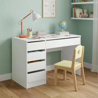 Bellabino Nore Kinderschreibtisch in Weiß mit 5 Schubladen - Jugendschreibtisch 110x53 cm - Schreibtisch Kinder ab 6 Jahren - Schülerschreibtisch mit Schubladen beidseitig montierbar für Kinderzimmer