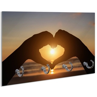 Wallario Schlüsselbrett Liebe im Herzen der Sonne - Strand und Meer, (inkl. Aufhängeset), 30x20cm, aus ESG-Sicherheitsglas braun