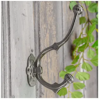 Antikas Wanddekoobjekt Kleiderhaken, verziert, Eisen, Grau, H 19,0 x B 4,2 cm grau
