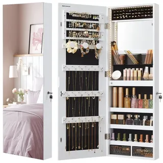 Songmics Schmuckschrank mit LED-Beleuchtung, Spiegelschrank, Schmuck-Organizer, Wandschrank mit