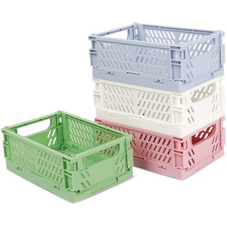 4 Stück Klappkiste Plastik, klappbox Klein, Klappbox Mini, Stabile Klappbox, Stapelbare Obstkiste Kunststoff, Zusammenklappbarer Stapelbehälter Organizer, für Küche, Schlafzimmer (Vier Stile)