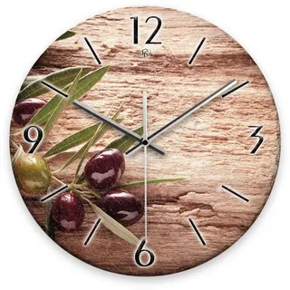 Kreative Feder Wanduhr Wanduhr „Oliven“ aus Stein (Keramik) in Schiefer-Optik (ohne Ticken; Funk- oder Quarzuhrwerk; ⌀ 30cm; außergewöhnlich) braun