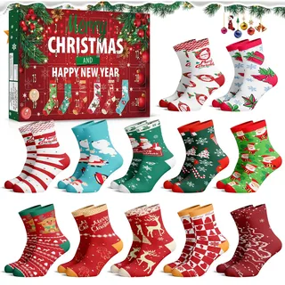 Weihnachtssocken Adventskalender 2025-24 Tage Dventskalender Socken Unisex 36一42, 12 Paar Weihnachtssockens, Weihnachtskalender Weihnachtssocken Geschenkset, Lustige Festlicher Geschenk