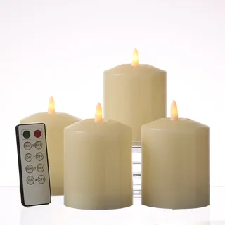 MARELIDA LED Kerzenset - Echtwachs - flackernde 3D Flamme - H: 11,5cm - Fernbedienung - c...