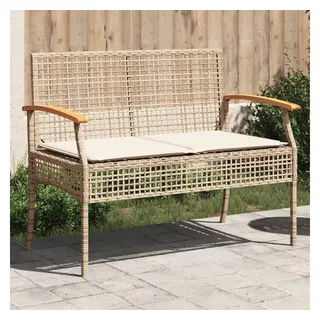 furnicato Gartenbank 108x57x85 cm Beige Braun mit Echtholz und PE-Rattan, UV-beständige Sitzbank mit waschbarem Kissen für den Außenbereich beige|braun