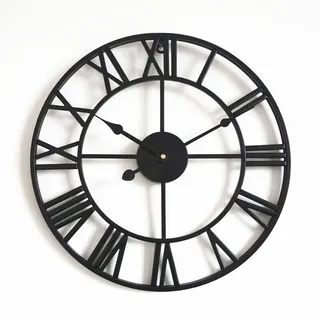 Große, Runde Wanduhr Im Vintage-stil Aus Metall, Geräuschlos, Batteriebetrieben, 40 Cm Durchmesser, Schwarze Römische Ziffern, Für Wohnzimmer, Schlafzimmer Und Küche