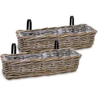 Balkonkasten Rattan mit Halterung  60 cm - 2er Set - Garten Blumen Pflanz Topf