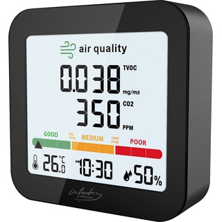 Akku-Messgerät für TVOC, mit CO2-Anzeige, Uhrzeit, Thermo-/Hygrometer