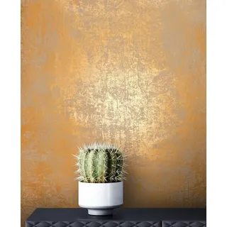 Newroom Design NEWROOM Tapete Gold Vliestapete Glänzend - Metallic Glamour Grau Beton Putz Industrial Modern Betonoptik Putzoptik Uni inkl. Tapezier-Ratgeber