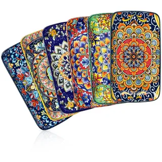 Sushi-Platte Set, vancasso 6-tlg rechteckiges Servierplatten, Geschirr Servierteller aus Porzellan, böhmischer Stil - Bunt