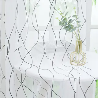 Yujiao Mao Voile Transparente Gardine mit schwarz glänzenden Streifen Wohnzimmer Schlafzimmer Mordern Vorhang mit Kräuselband Gardinenschals Weiß BxH 140x245cm 1er Pack