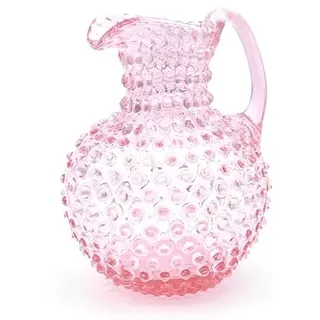 Mundgeblasener Kristallglas Krug 2 Liter | Handgefertigter Glas Karaffe für Heiß- & Kaltgetränke geeignet | Glaskaraffe | Wasserkaraffe | Getränkekanne | Blumenvase | Vase (Pink)