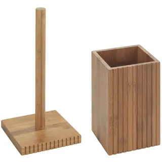 WENKO Küchenrollenhalter Modell Mera, (Set, 2-St), mit Utensilienhalter, Küchen-Set aus geräuchertem Bambus braun